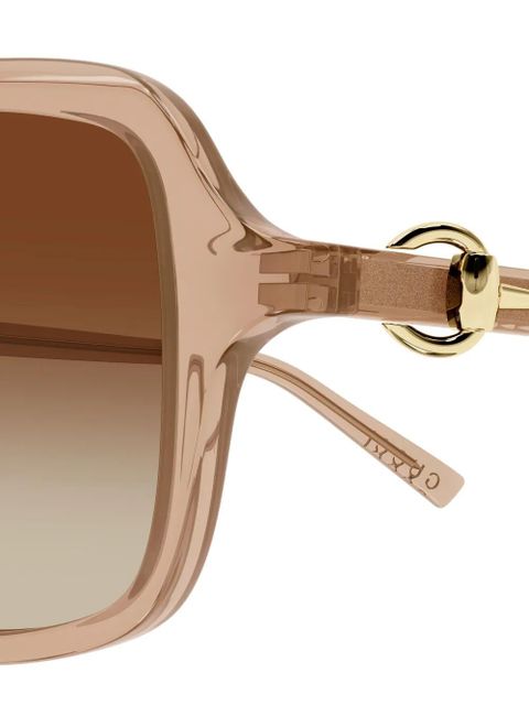 Gucci Eyewear horsebit-detail geometric-frame sunglasses - Brown