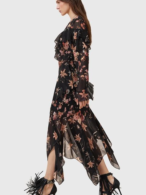 AllSaints sukienka FRESCA kolor czarny maxi rozkloszowana W021DD