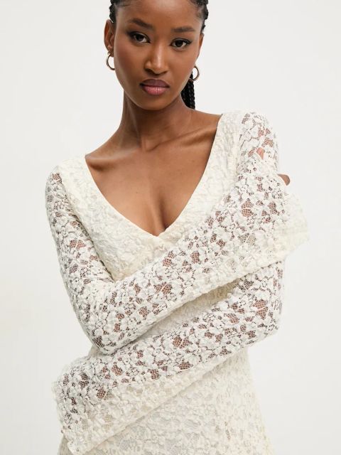 Answear.LAB sukienka kolor beżowy mini rozkloszowana