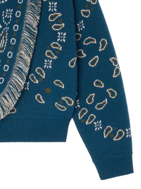 Alanui paisley-jacquard fringed cardigan - Blue