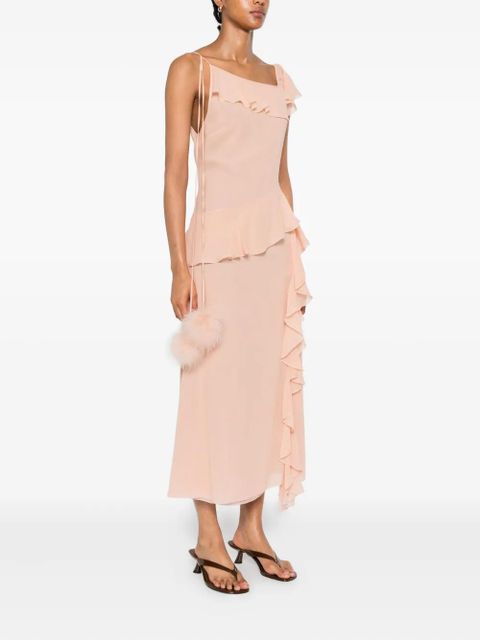 Blumarine ruffled-trim silk maxi dress - Neutrals