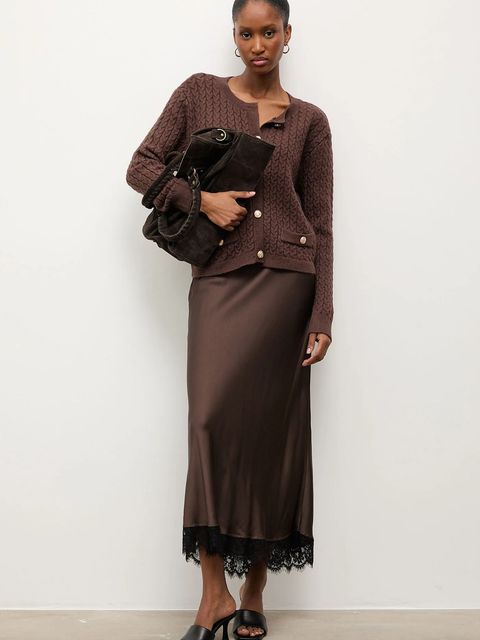 Answear.LAB spódnica kolor brązowy maxi rozkloszowana