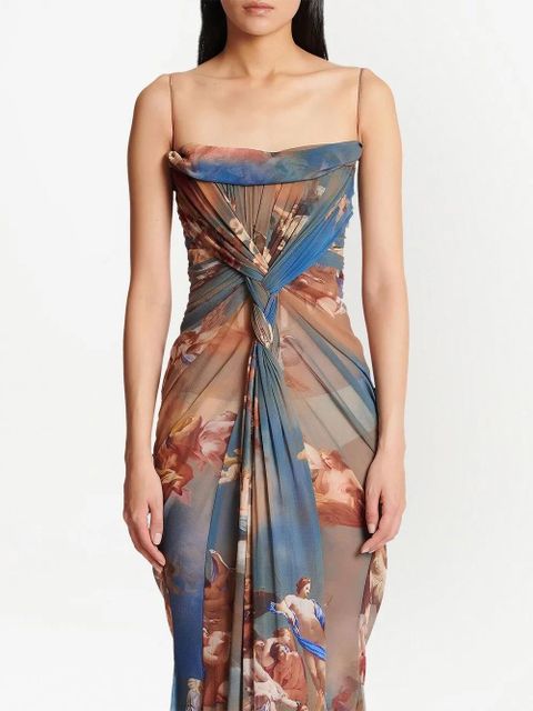 Balmain sky-print tulle maxi dress - Brown