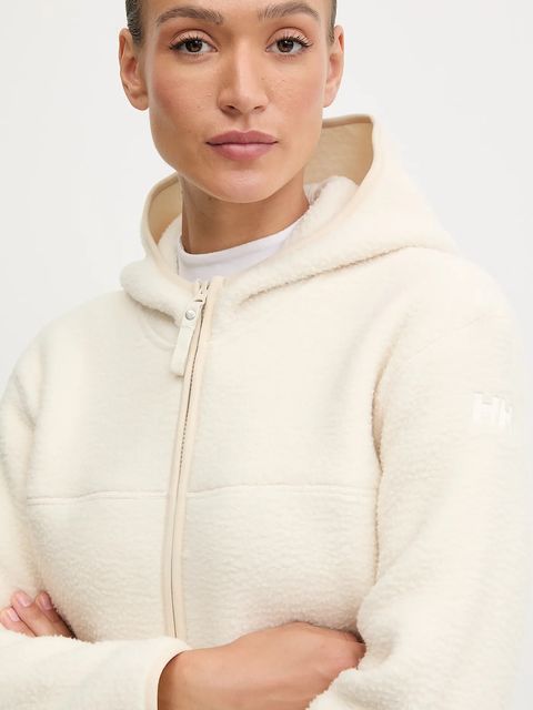 Helly Hansen bluza polarowa MAUD PILE kolor beżowy z kapturem gładka 54623