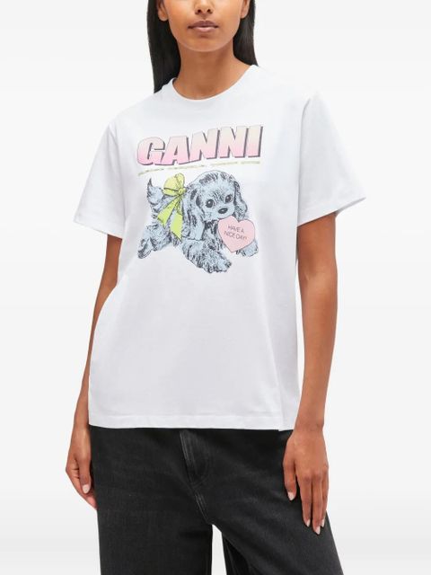 GANNI Puppy logo-graphic T-shirt - White