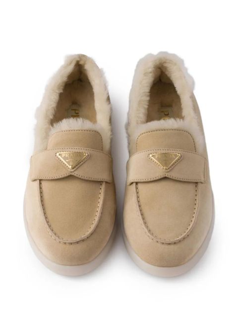 Prada suede shearling loafers - Neutrals