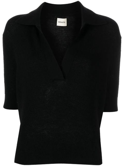 KHAITE Jo shortsleeved cashmere polo top - Black - zdjęcie produktu nr 1