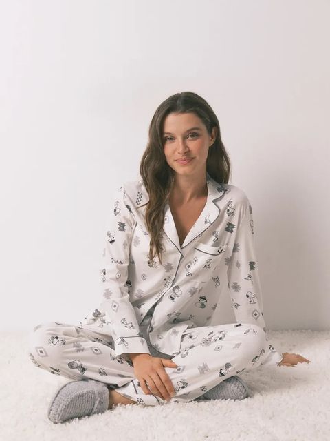 women'secret piżama SNOOPY damska kolor biały bawełniana 3132163