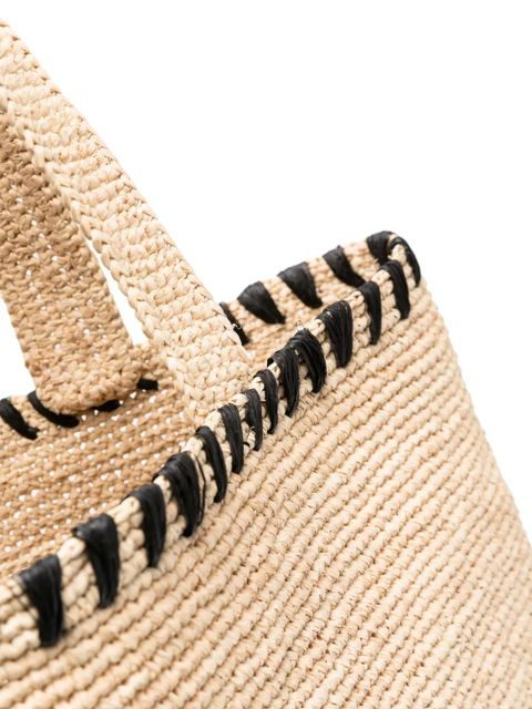 Lanvin logo-embroidered raffia tote bag - Neutrals