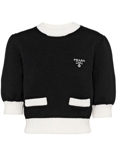 Prada logo-embroidered cropped jumper - Black - zdjęcie produktu nr 1