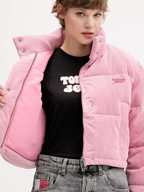 Tommy Jeans kurtka kolor różowy zimowa oversize DW0DW21658