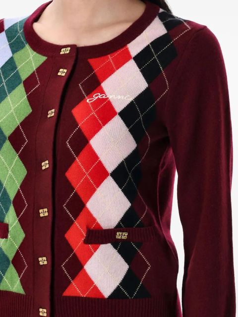 GANNI argyle button cardigan - Red