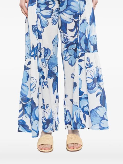 FARM Rio bow floral print trousers - Blue