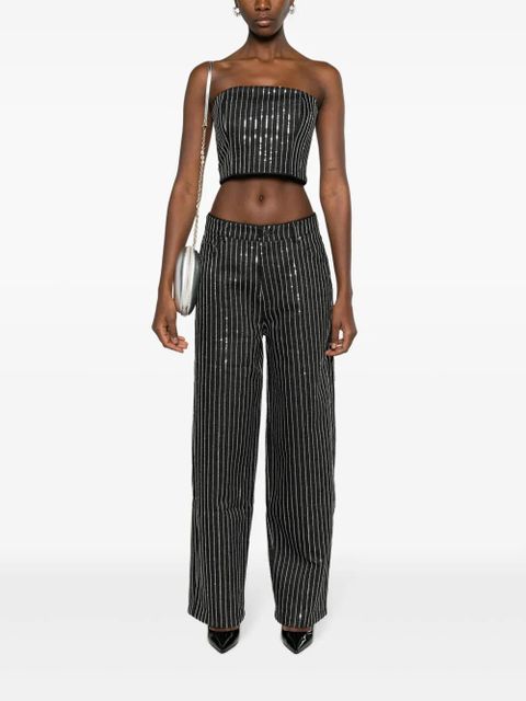 ROTATE BIRGER CHRISTENSEN sequinned striped wide-leg jeans - Black