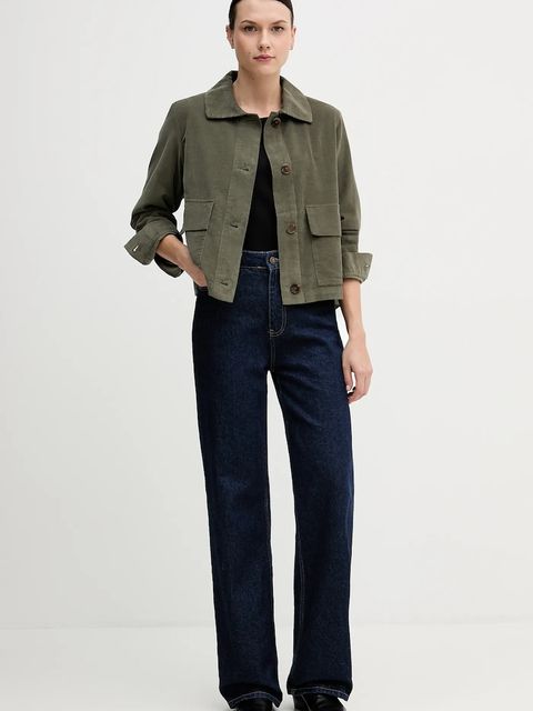 United Colors of Benetton koszula sztruksowa kolor zielony regular z kołnierzykiem klasycznym 294BDN091 - zdjęcie produktu nr 2