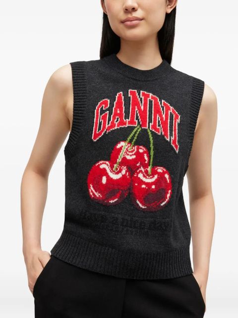 GANNI cherry-detail vest - Grey