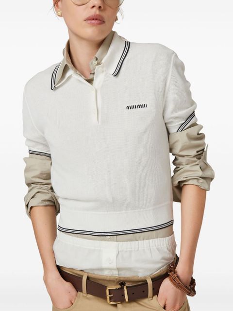 Miu Miu stripe-detail knit polo shirt - White