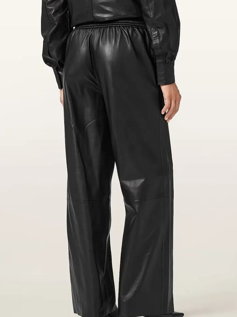 AllSaints spodnie skórzane ASH damskie kolor czarny szerokie high waist W028TD