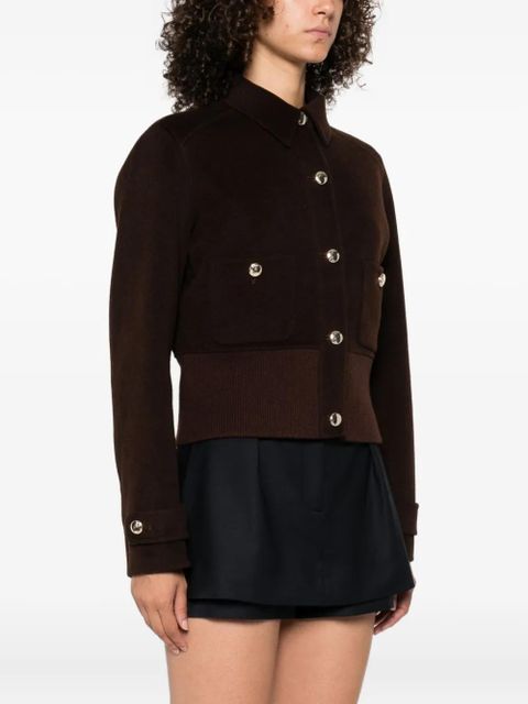 Maje button-fastening ribbed bomber jacket - Brown