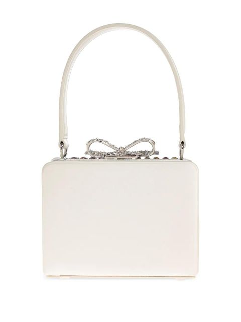 Self-Portrait crystal-embellished bow tote bag - White