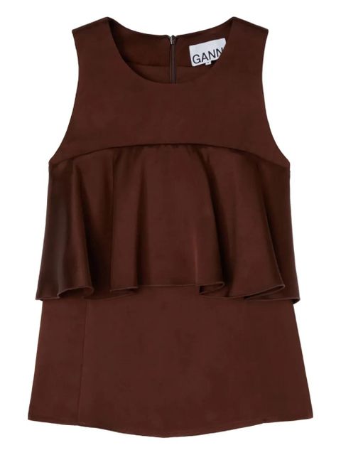 GANNI ruffled-satin top - Brown - zdjęcie produktu nr 1