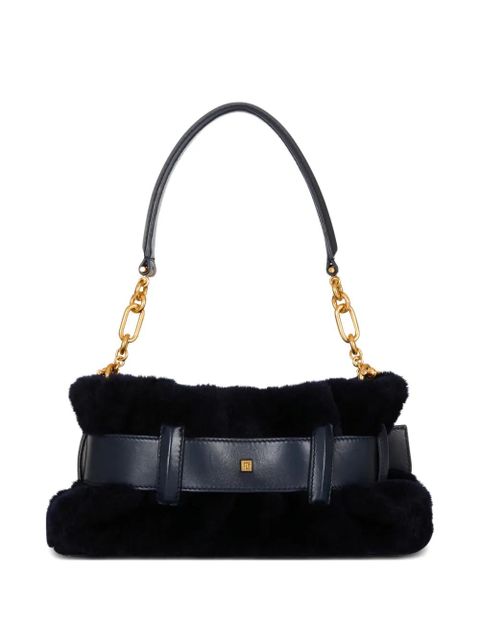 Balmain mini Anthem shearling buckle-detail clutch bag - Black - zdjęcie produktu nr 2