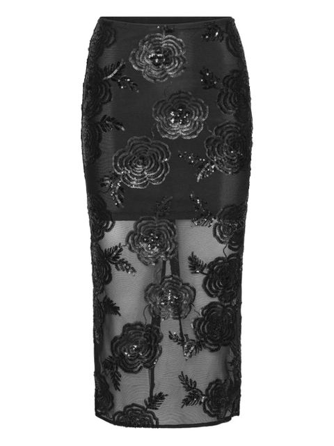 ROTATE BIRGER CHRISTENSEN floral-embellishment midi skirt - Black - zdjęcie produktu nr 1