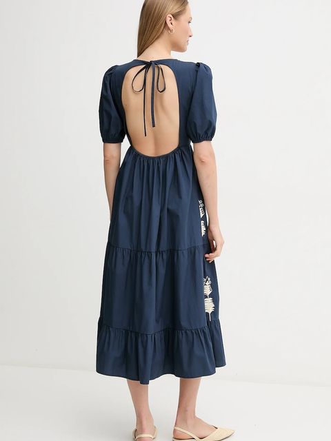 Hoss Intropia sukienka bawełniana kolor granatowy midi rozkloszowana 8229095