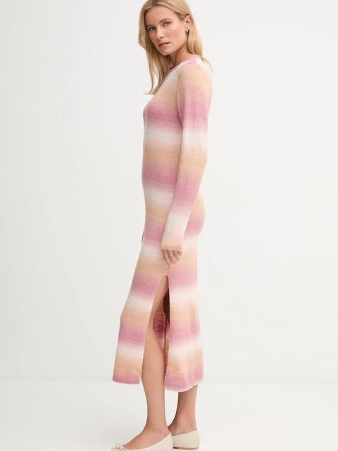 Pepe Jeans sukienka z domieszką wełny kolor różowy midi prosta PL9537713