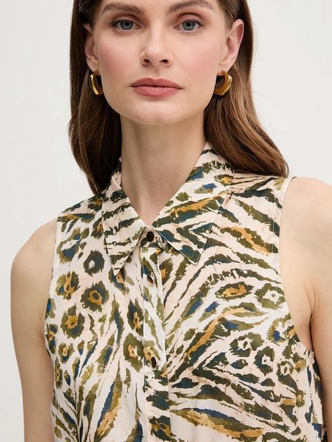 Marc Aurel koszula damska kolor beżowy relaxed z kołnierzykiem klasycznym 6322-1000-93436