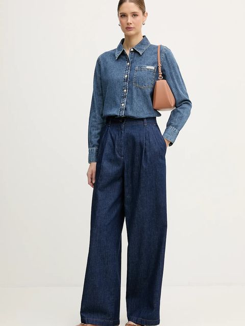 Calvin Klein Jeans koszula jeansowa damska kolor niebieski regular z kołnierzykiem klasycznym LV047E742G - zdjęcie produktu nr 2