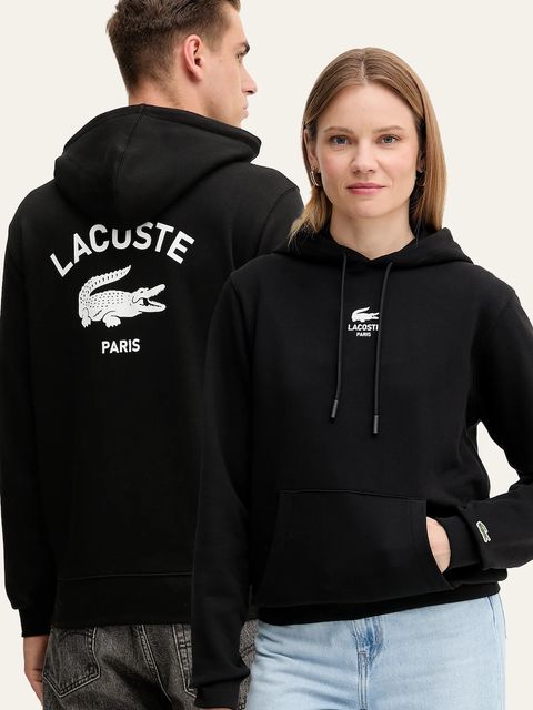 Lacoste bluza bawełniana kolor czarny z kapturem z nadrukiem SH2740 - zdjęcie produktu nr 1