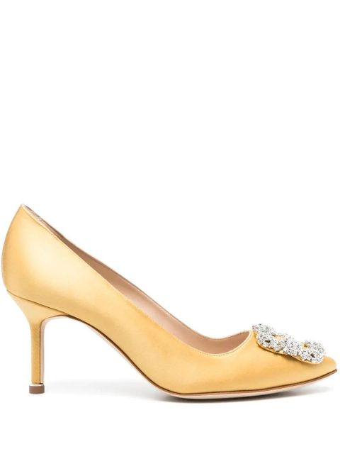 Manolo Blahnik Hangisi 70mm crystal-buckle pumps - Yellow - zdjęcie produktu nr 1