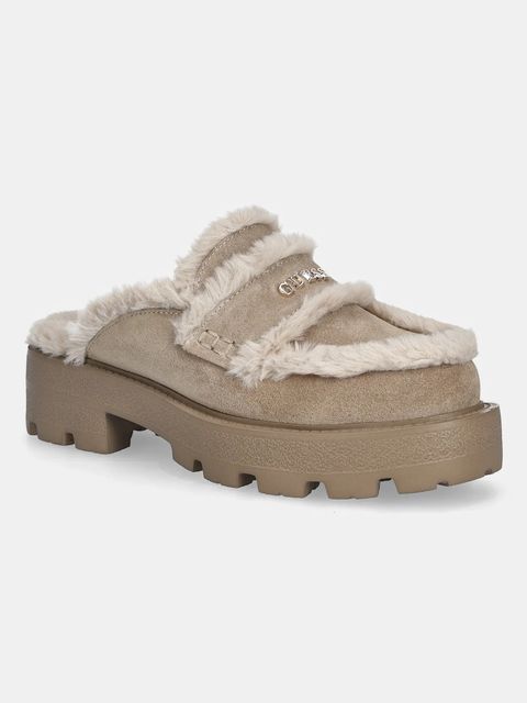 Guess klapki zamszowe YANETA kolor beżowy FLFYAT SUE06 - zdjęcie produktu nr 1