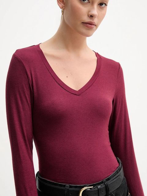 United Colors of Benetton longsleeve z domieszką kaszmiru kolor bordowy 3LRU3M076