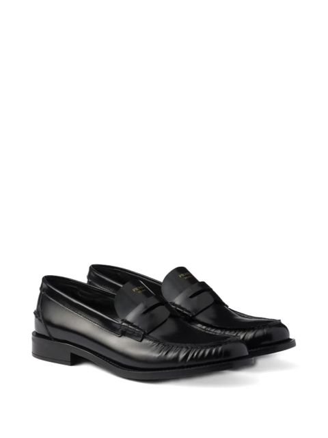Prada 20mm brushed-leather band loafers - Black