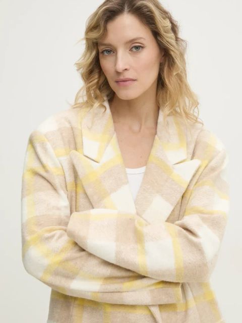 Answear.LAB płaszcz z wełną damski kolor żółty przejściowy dwurzędowy