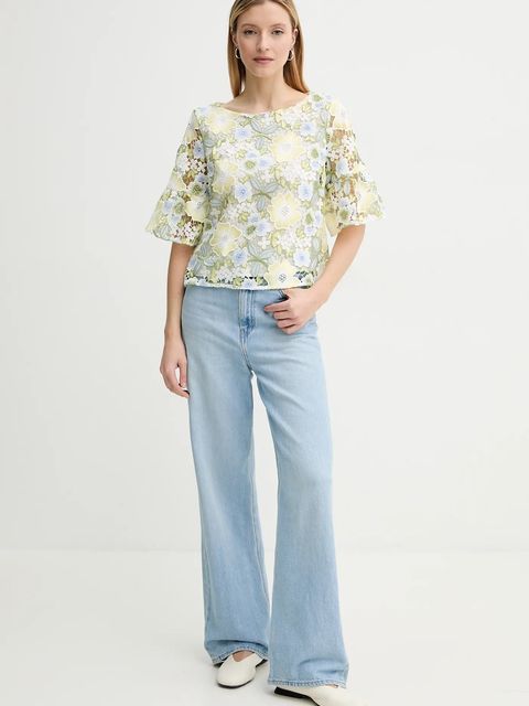 Bruuns Bazaar bluzka damska kolor zielony wzorzysta BBW4369