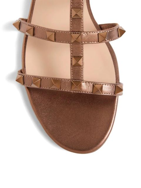 Valentino Garavani Rockstud flat metallic-nappa slide sandals - Brown