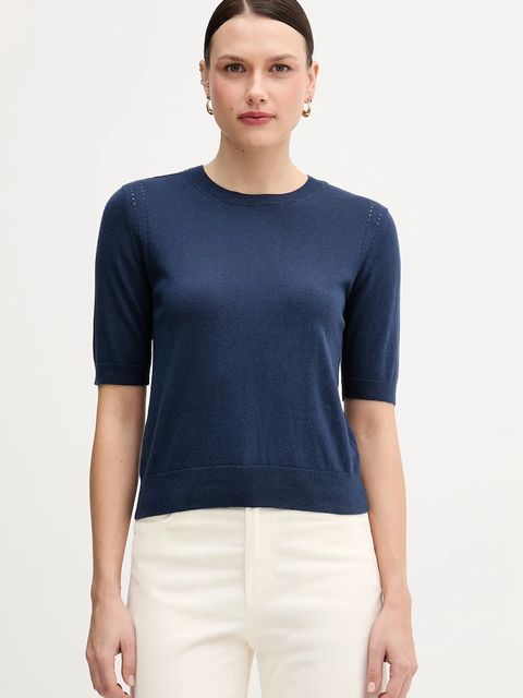 Sisley sweter z dodatkiem wełny damski kolor granatowy lekki 1SBXM106L - zdjęcie produktu nr 1