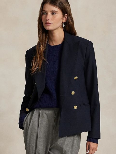 Polo Ralph Lauren marynarka z dodatkiem wełny kolor granatowy dwurzędowa gładka 211952571 - zdjęcie produktu nr 1