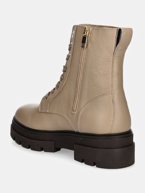 Tommy Hilfiger botki skórzane BICOLOR LEATHER LACE-UP damskie kolor beżowy na płaskim obcasie FW0FW08160