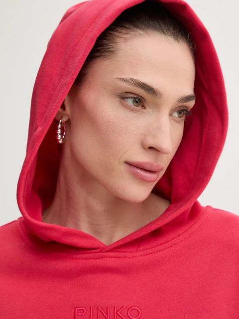 Pinko bluza bawełniana damska kolor czerwony z kapturem z aplikacją 104623 A2F9