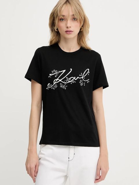 Karl Lagerfeld t-shirt bawełniany damski kolor czarny A3W17018 - zdjęcie produktu nr 1
