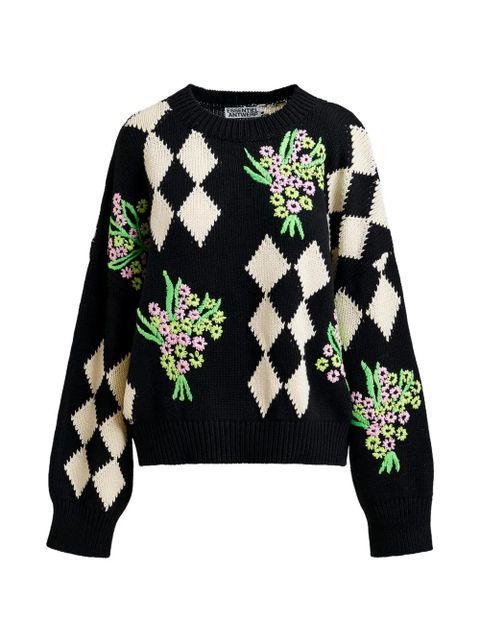 Essentiel Antwerp floral-embellished check-pattern sweater - Black - zdjęcie produktu nr 1