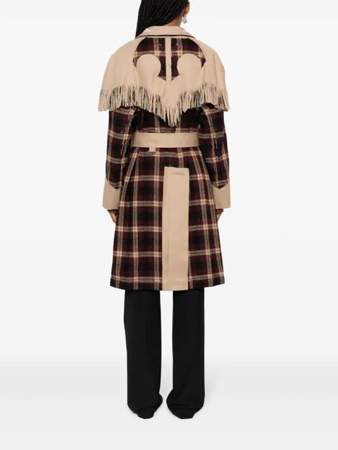 Maison Margiela check-pattern fringed wool coat - Red