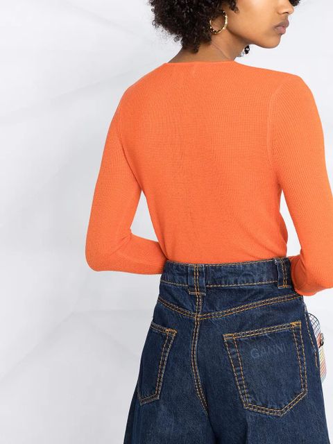 GANNI lace-up merino top - Orange