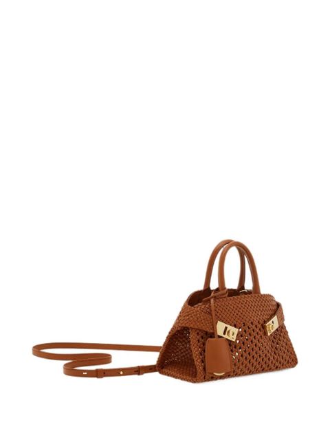 Ferragamo XS woven Hug tote bag - Brown