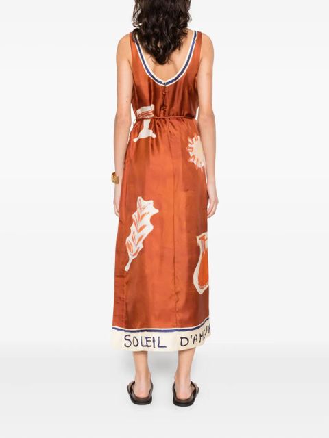 ALEMAIS Soleil D'amour graphic-print tie midi dress - Brown