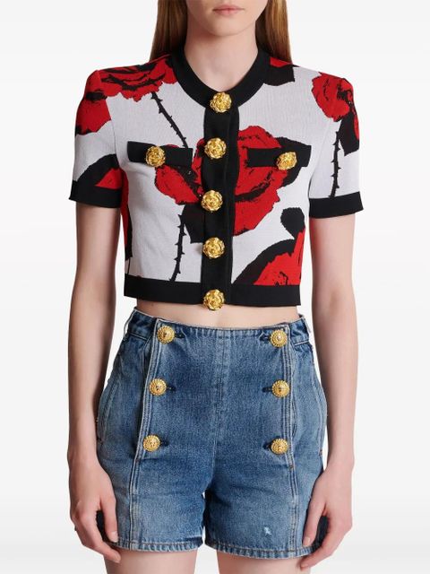Balmain floral-jacquard cropped cardigan - White - zdjęcie produktu nr 2